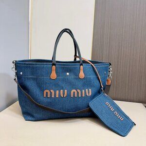 Miu Miu women's handbag blue Denim Tote Bag